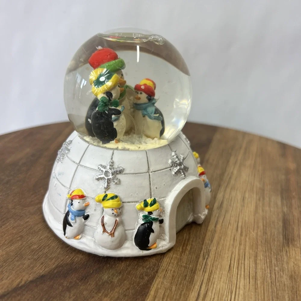 Vintage Debra Jordan Bryan Penguins And Igloo Snow Globe 3.5